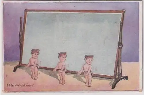 74636 Künstler-AK Humor Soldaten Kinder „Schönheitskonkurrenz" 1917