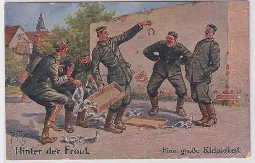 84333 Künstler AK Arthur Thiele Hinter der Front "Eine große Kleinigkeit" 1917