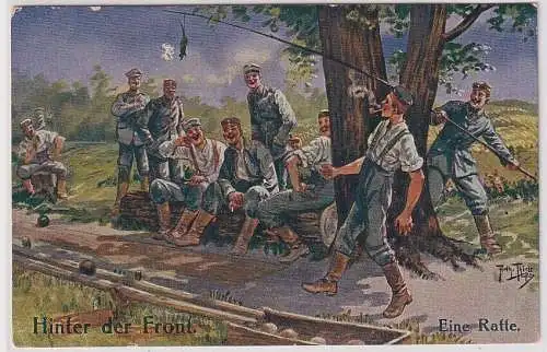 58349 Künstler AK Arthur Thiele Hinter der Front "Eine Ratte" 1917