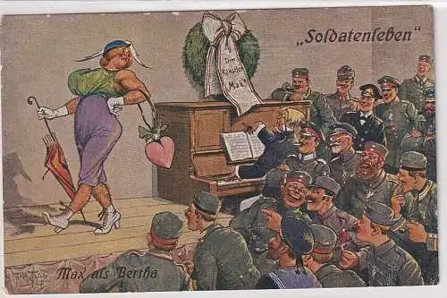 08781 Künstler AK Arthur Thiele Soldatenleben "Max als Bertha" 1917