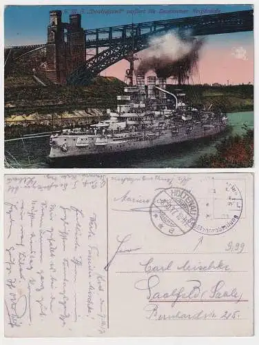 25112 Ak S.M.S. Deutschland passiert die Levensauer Hochbrücke bei Kiel 1917