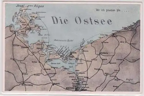 89499 Landkarten AK Die Ostsee Pommersche Bucht um 1920