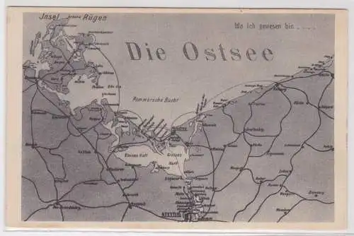 70118 Landkarten AK Die Ostsee Pommersche Bucht um 1920