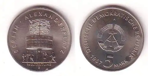 DDR Gedenk Münze 5 Mark Berlin Alexanderplatz 1987 (111037)