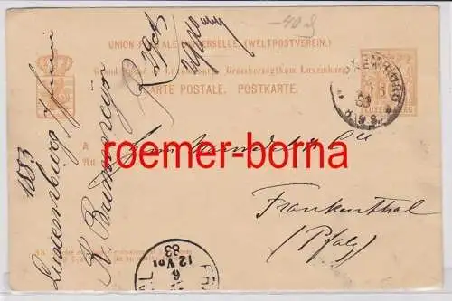 80319 Ganzsachen Postkarte Luxemburg nach Frankenthal 1883