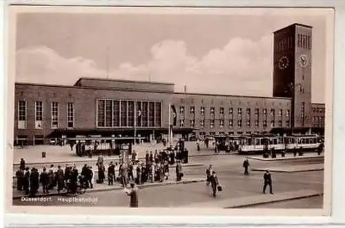 43680 Ak Düsseldorf Hauptbahnhof mit Straßenbahn 1937