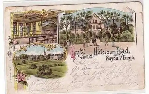 53256 Ak Lithographie Gruß aus Sayda Hotel zum Bad 1903