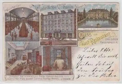 49438 Ak Gruss vom Palast Restaurant Dresden um 1900