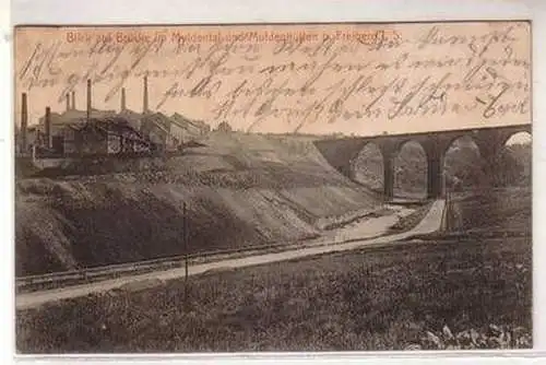 00496 Ak Blick auf Brücke im Muldental und Muldenhütten bei Freiberg 1911