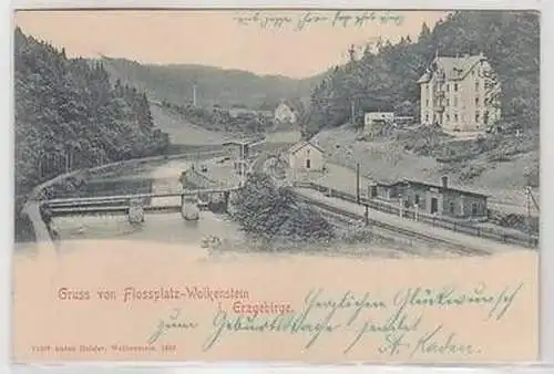 47764 Ak Gruß von Flossplatz Wolkenstein im Erzgebirge 1901