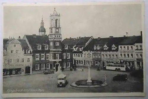 28822 Ak Königsbrück Marktplatz mit Omnibussen 1945