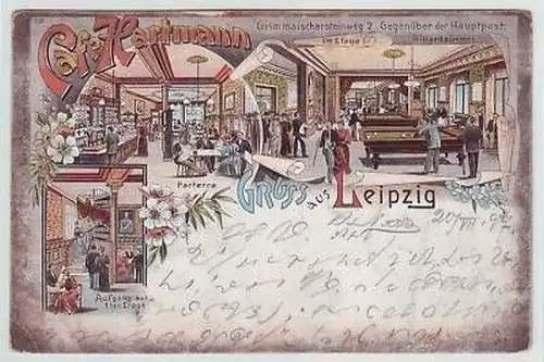 30/146 Ak Litho Gruss aus Leipzig Café Hartmann 1897