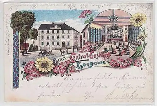 65194 Ak Lithographie Gruß vom Central Gasthof Langenau 1902