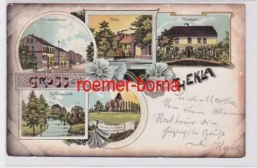 88109 Ak Lithographie Gruß aus Thekla Post, Mühle, Schule usw. 1904