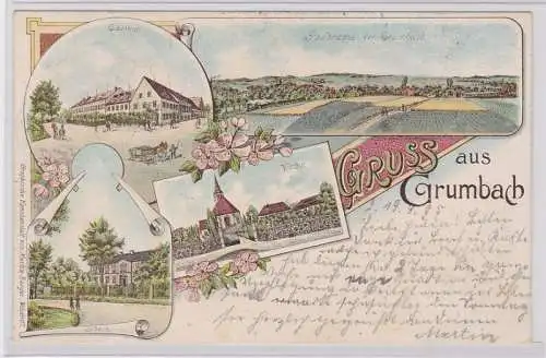 84161 Ak Lithographie Gruss aus Grumbach Gasthof, Schule, Kirche 1905