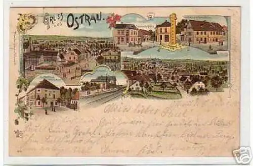 10523 Ak Lithographie Gruß aus Ostrau Gasthof usw. 1900