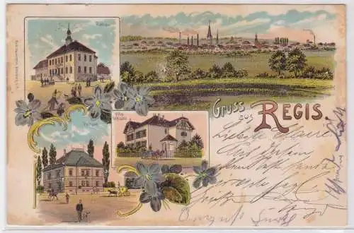 43134 Ak Lithographie Gruss aus Regis Villa, Postamt, Rathaus 1907