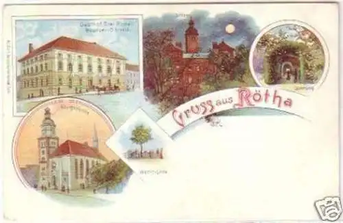 23226 Lithografie Gruss aus Rötha Gasthof usw. um 1900