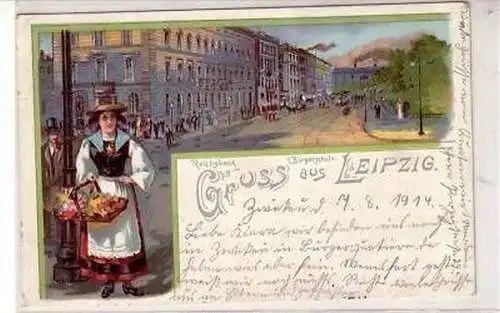 24/81 Ak Lithografie Gruss aus Leipzig Reichsbank 1914