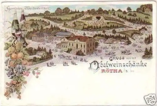 23224 Lithografie Gruß a. d. Obstweinschänke Rötha 1899