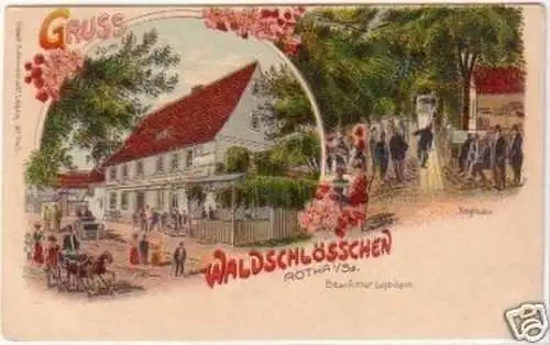 23310 Lithografie Gruss Waldschlösschen Rötha um 1910