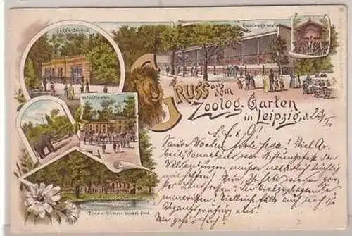 16/1 Ak Lithographie Gruß aus Leipzig ZOO 1899