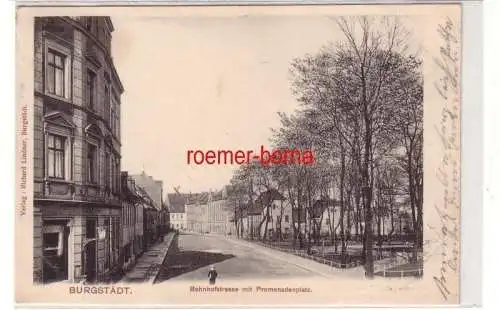 05954 Ak Burgstädt Bahnhofstrasse mit Promenadenplatz 1906