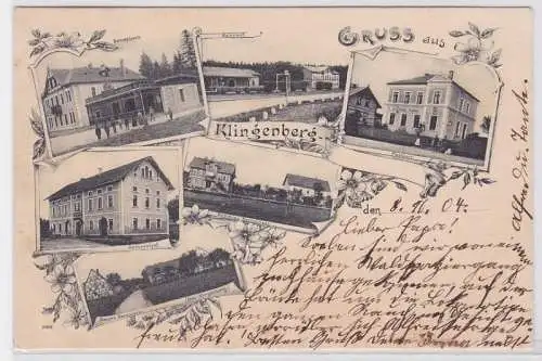 29697 AK Gruss aus Klingenberg - Sachsenhof, Bondyhaus, Bahnhof & Postamt 1904