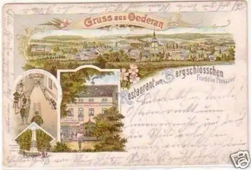 23300 Lithografie Gruss aus Oederan Restaurant 1900