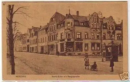 04634 Ak Nerchau Markt Ecke mit Hauptstraße 1925