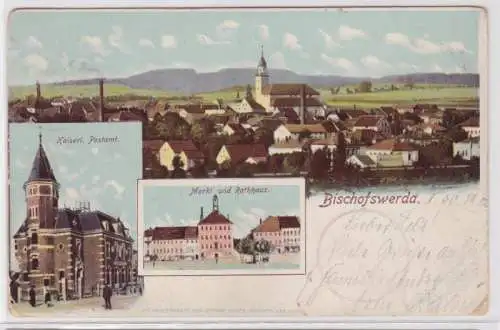 94128 AK Bischofswerda - Kaiserliches Postamt, Markt, Rathaus & Panorama 1902