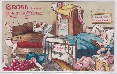 87259 Humor AK Gruss von der Leipziger Messe - Liebet euch untereinander! 1911