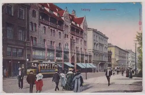 86973 AK Leipzig - Goethestrasse, Strassenansicht, Straßenbahn & Geschäfte 1912