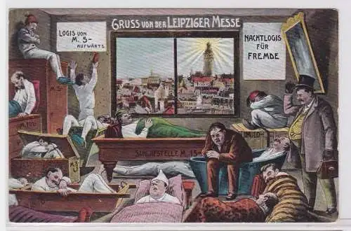 86443 Humor Ak Gruss von der Leipziger Messe um 1910