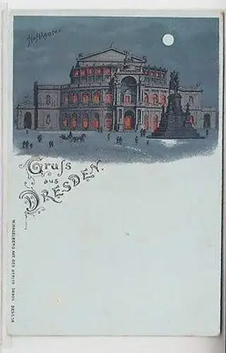 64194 Mondscheinkarte Gruß aus Dresden Hoftheater um 1900