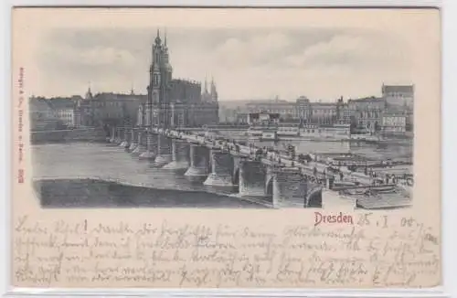 43466 Präge Ak Dresden Blick auf Augustusbrücke und katholische Hofkirche 1900