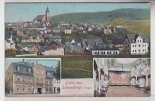 61721 Mehrbild Ak Gruß aus Schneeberg Hotel goldene Sonne am Fürstenplatz 1911