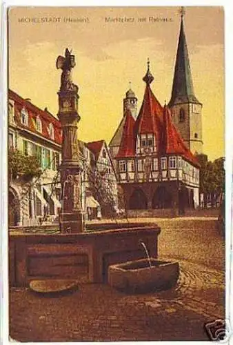 08856 Ak Michelstadt Hessen Marktplatz mit Rathaus 1920