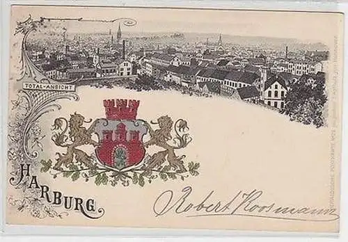 66559 Wappen Ak Harburg Totalansicht 1899