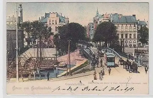 02270 Ak Gruß aus Geestemünde Geestebrücke mit Strassenbahn 1902