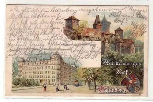 60549 Ak Lithographie Nürnberg Hotel Württemberger Hof 1899