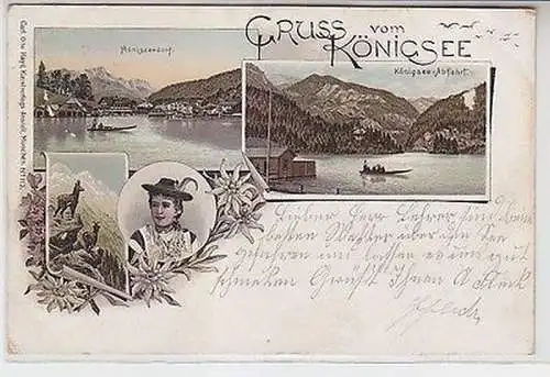 63617 Ak Lithographie Gruss vom Königsee 1897