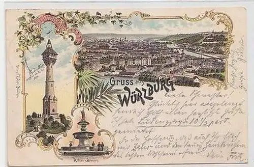 64250 Ak Lithographie Gruß aus Würzburg 1896