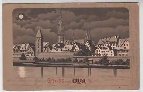 44253 Mondscheinkarte Gruß aus Ulm an der Donau 1900