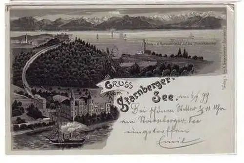 39302 Mondscheinkarte Gruß vom Starnberger See 1899