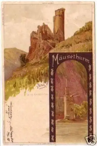 25204 Litho Ak Ruine Ehrenfels Mäuseturm um 1900