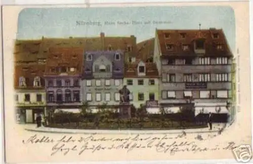 15560 Ak Nürnberg Hans Sachs Platz mit Denkmal 1900