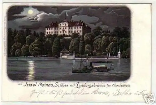 08804 Mondscheinkarte Insel Mainau mit Dampfer 1900