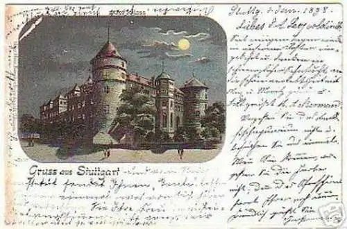 08793 Mondscheinkarte Gruss aus Stuttgart 1898