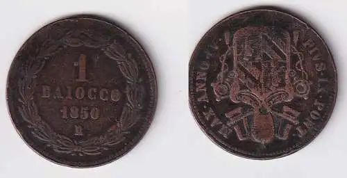 1 Baiocco Kupfer Münze Vatikan 1850 B Pius IX. (130213)